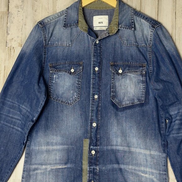 ZARA Denim Shirt 1975 Collection Long Sleeve Button-Down Chest Pockets Size S - Picture 2 of 11